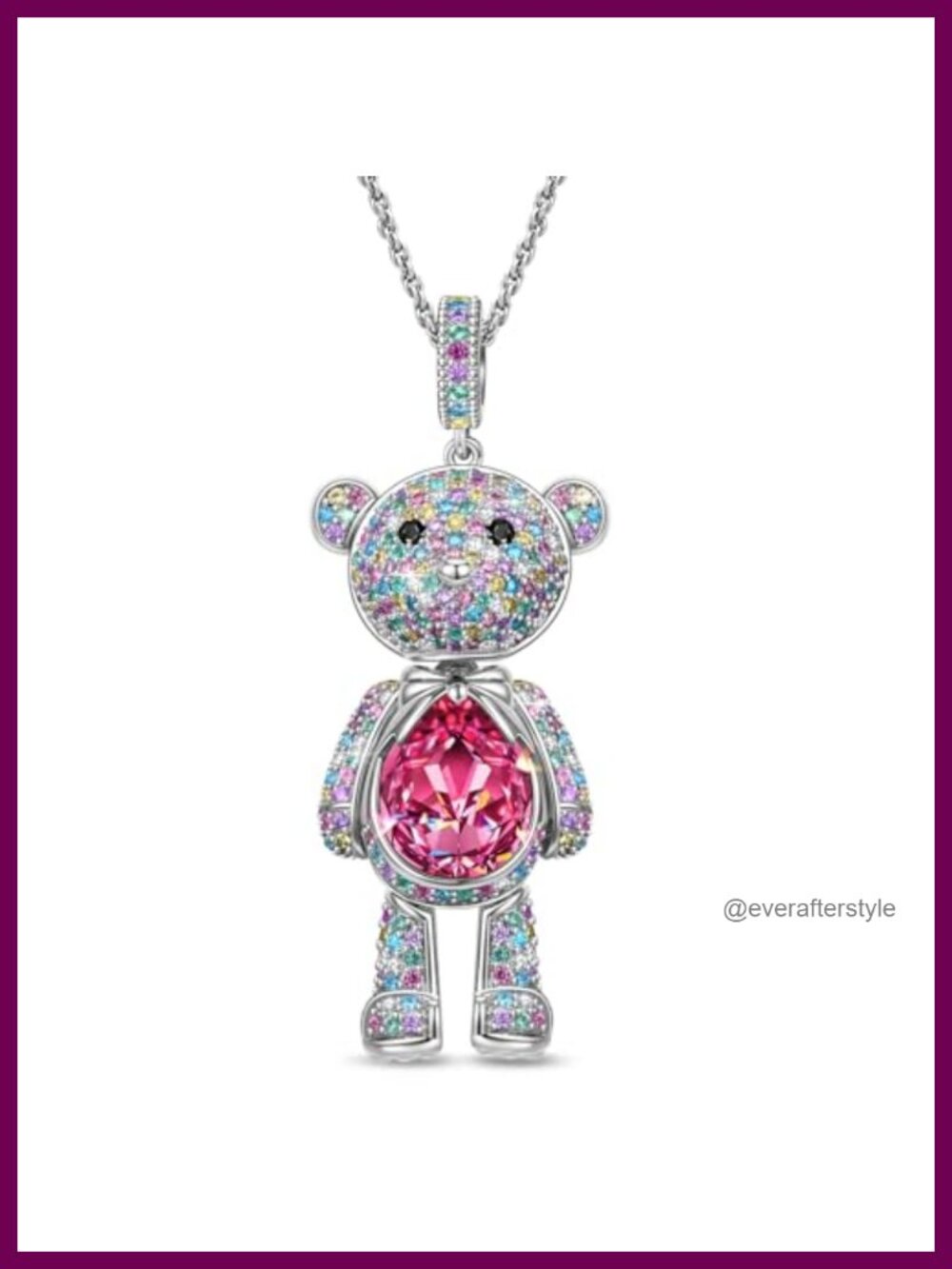 Swarovski Crystal Teddy Bear Necklace White Gold Plated Pendant